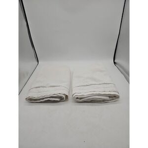 Vintage Trousseau (USA) Towels Lot Of 2 White Crocheted Edge Embroidered 48x25